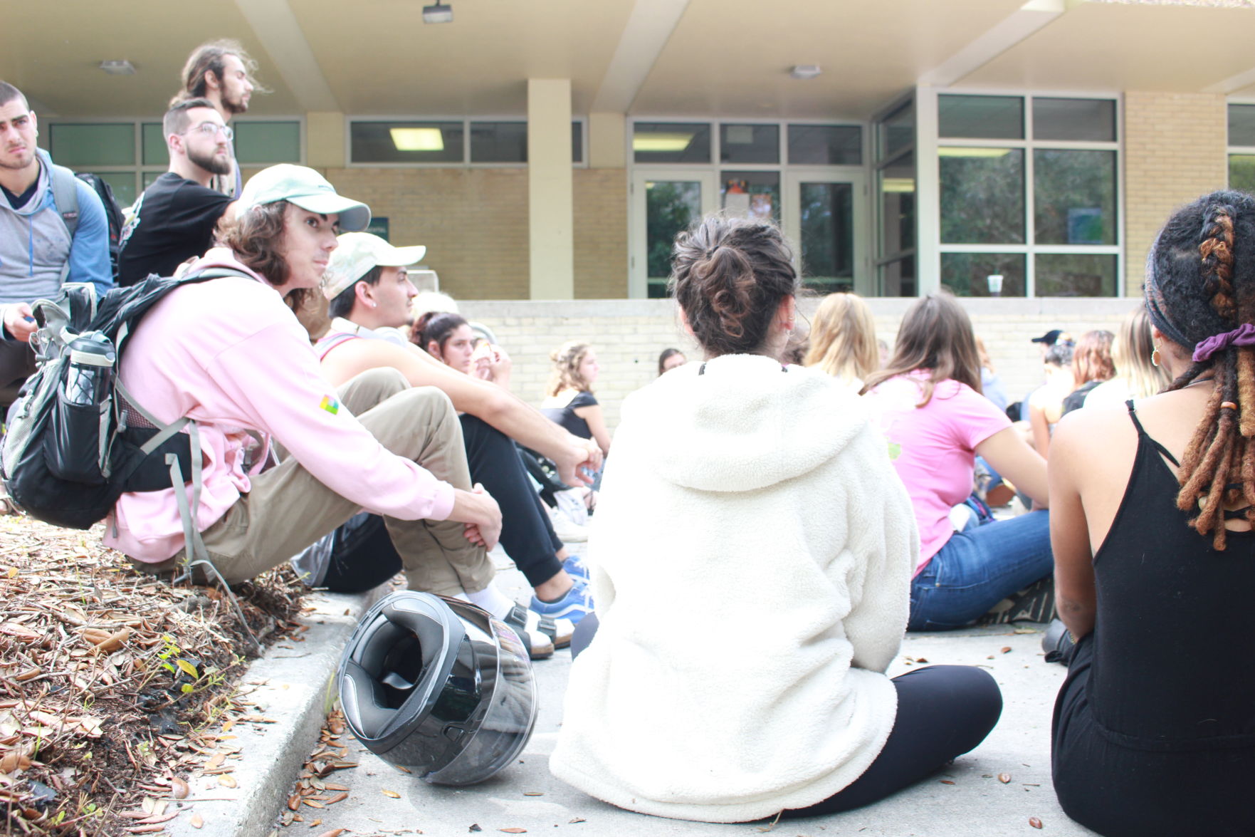 Protesters sitting